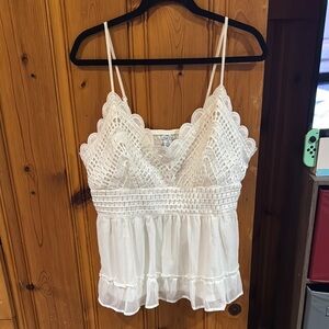 Elegant White Lace Trimmed Women's Top